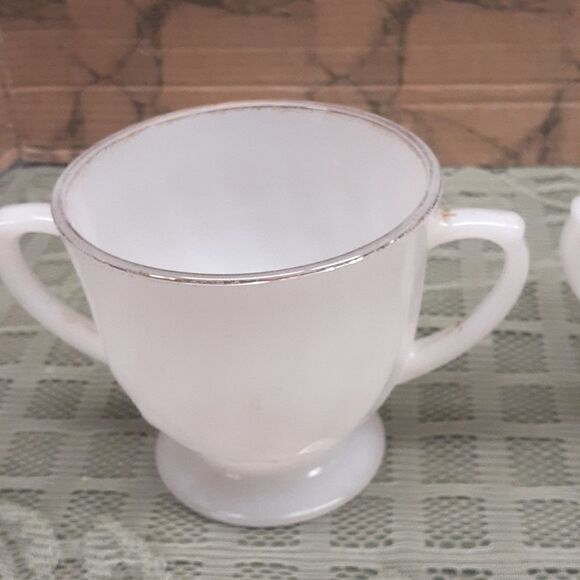 Anchor Hocking Vintage Fire King Suburbia Swirl  Cream & Sugar Bowl gold trim - Picture 8 of 15